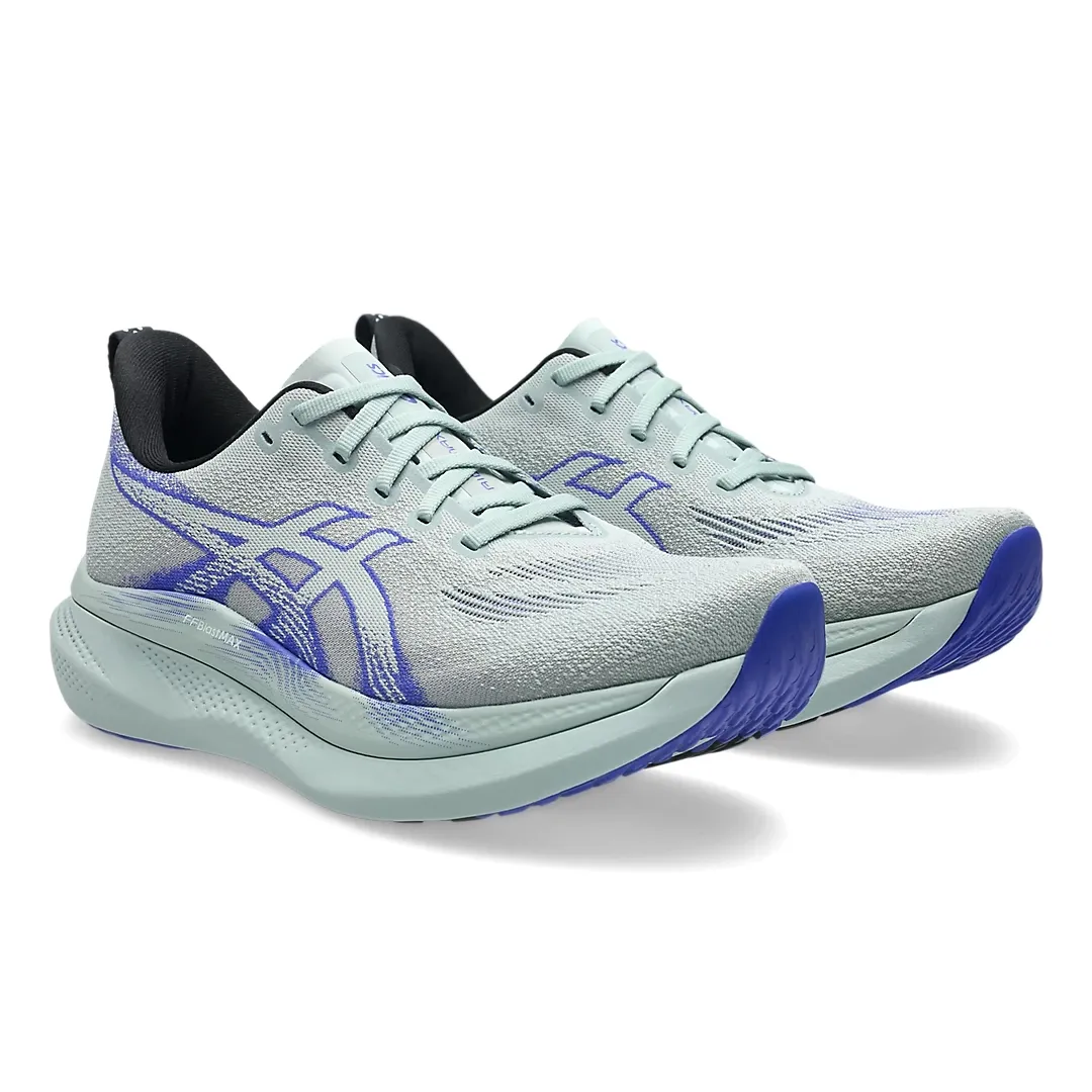 Detalhe do tênis Asics Glideride Max 2 masculino azul mostrando tecnologia